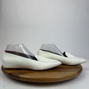 Womens Nordstrom Rack Mansfield White Faux Leather Pointed Toe Loafers Size 8.5